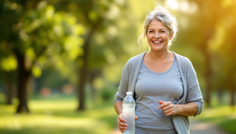 Ilustração corporativa mostrando benefícios da cirurgia bariátrica com imagens de saúde, peso saudável, acompanhamento emocional e alimentação balanceada