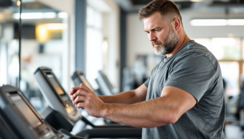 Pessoa realizando exercícios físicos leves após cirurgia bariátrica em ambiente clínico com orientação profissional